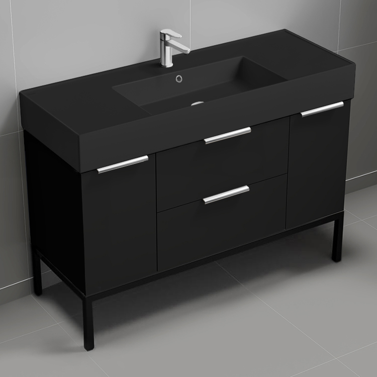 Bathroom Vanity Modern Black Bathroom Vanity, 48 Inch, Chrome Handles, Free Standing Nameeks DERIN675
